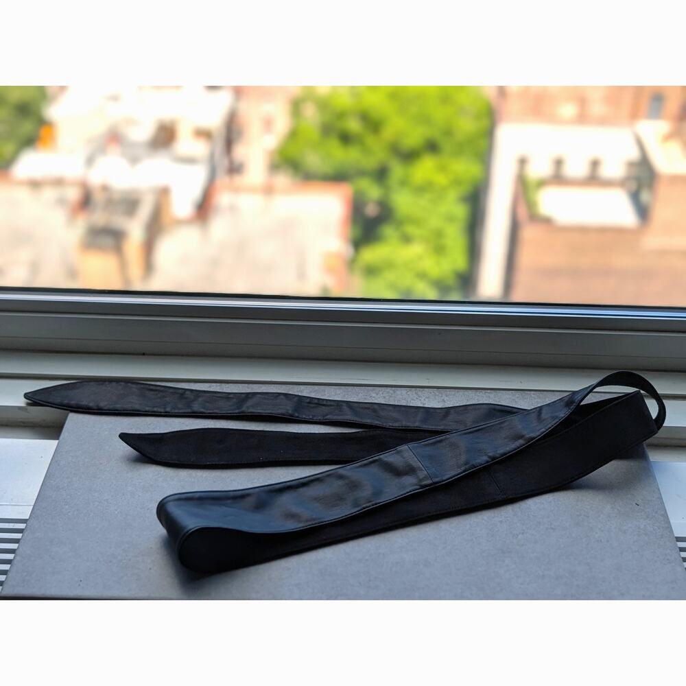 Wrap Tie Belt 92 Inch Long Obi Style Black Soft Leather